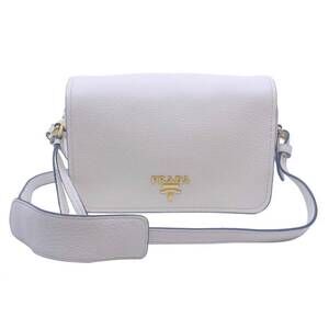 NEW PRADA women's vitello phenix leather flap crossbody bag in ivory